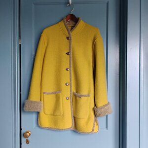 Geiger of Austria boiled wool coat with braided wool trim and coin buttons